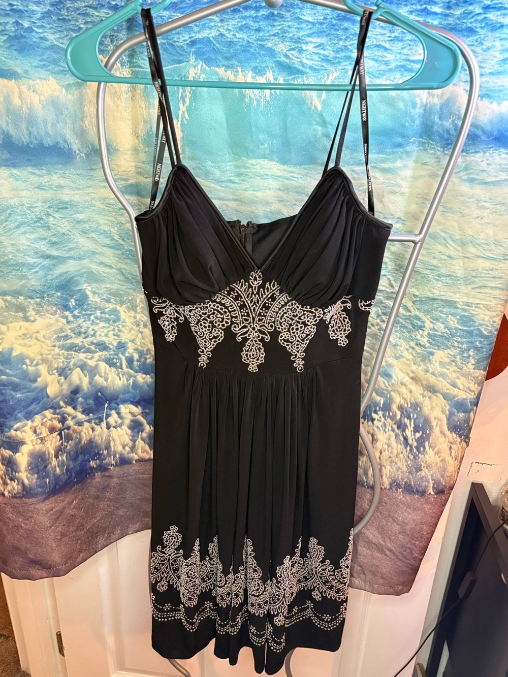 Night Way Collections Black Cocktail Dress with Silver Embroidered Waist